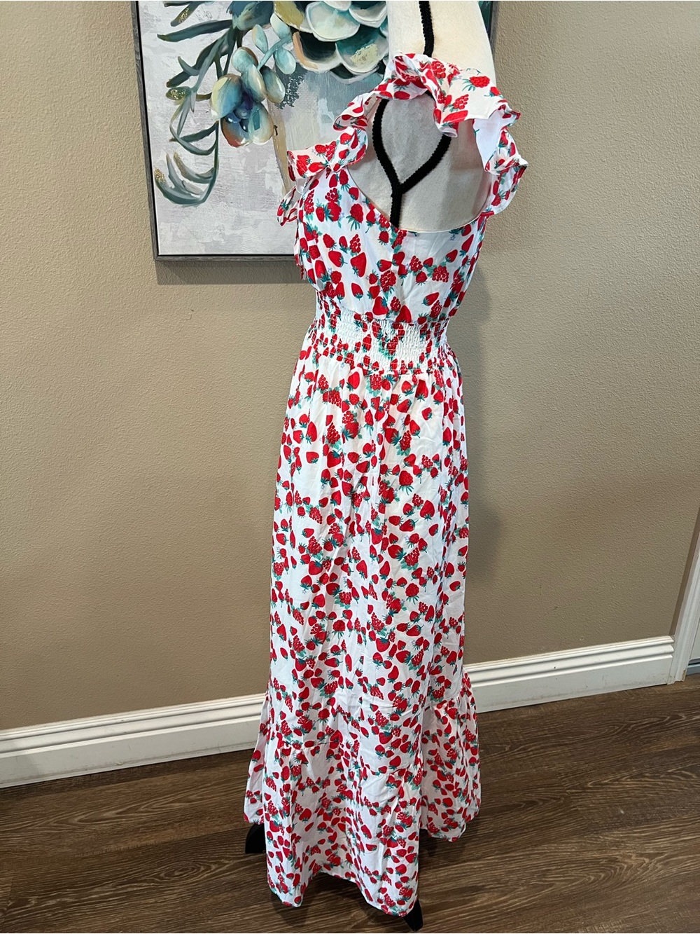Betsey Johnson White Maxi Dress with Red Strawberry Print - Picture 6 of 11